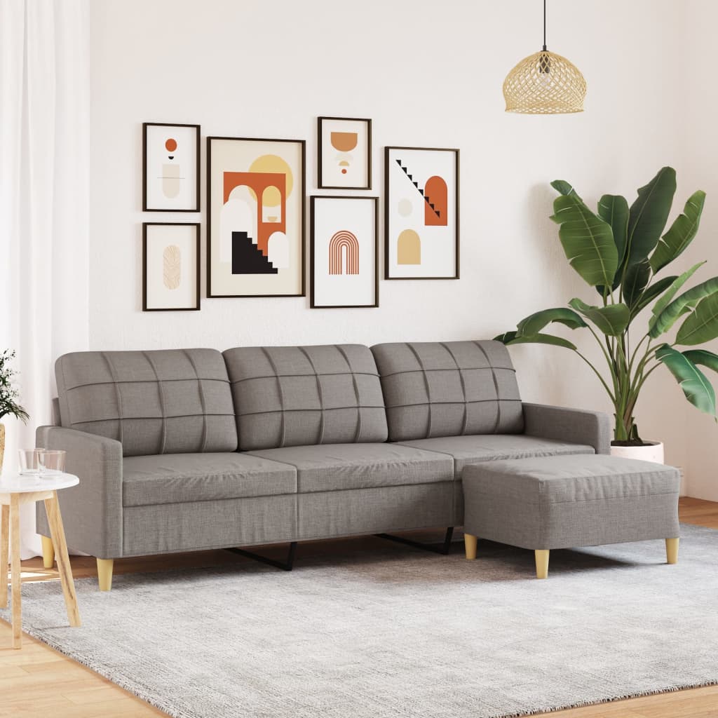 Sofá de 3 lugares + apoio de pés 210cm tecido cinza-acastanhado
