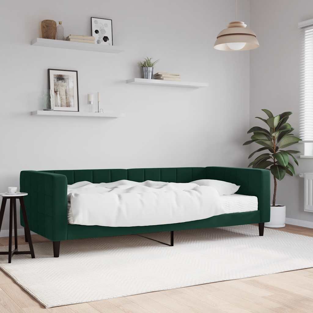 Sofá-cama com colchão 90x200 cm veludo verde-escuro