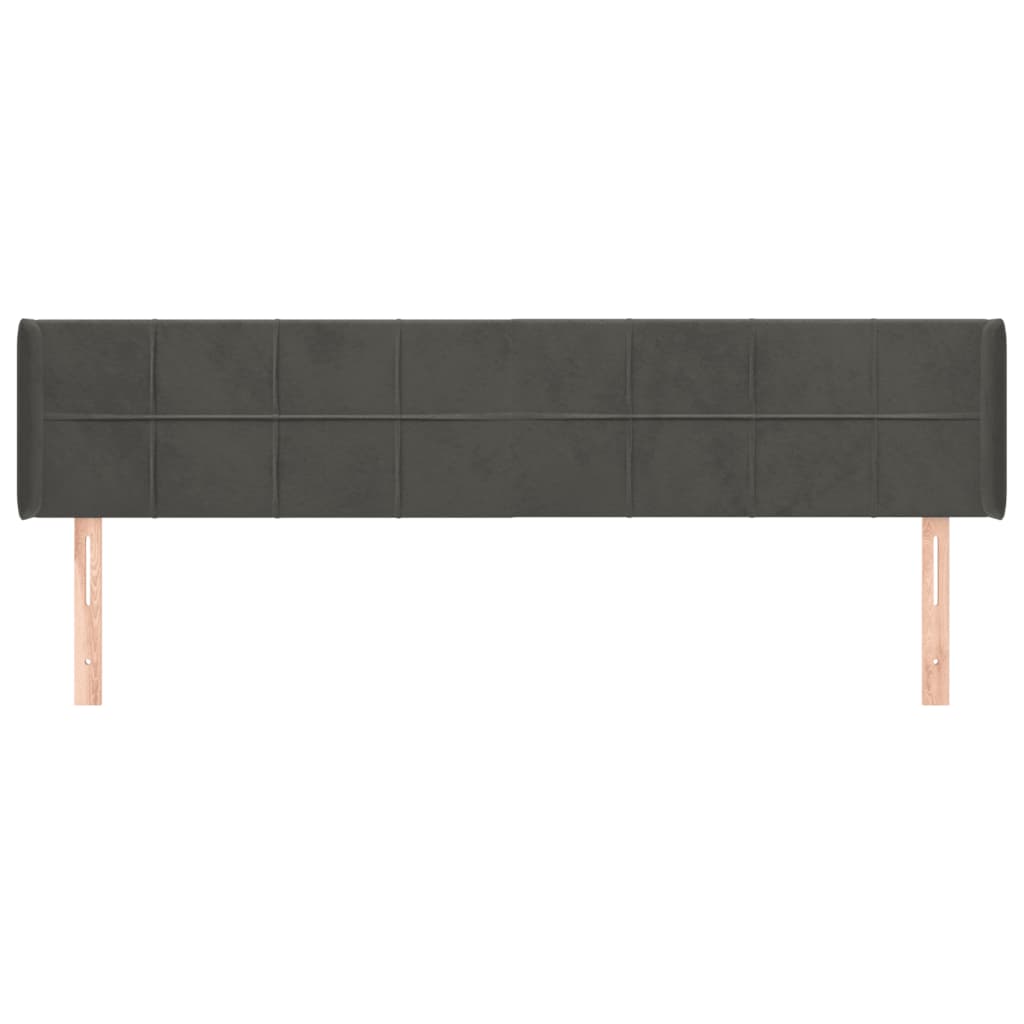Cabeceira de cama c/ abas veludo 163x16x78/88cm cinzento-escuro