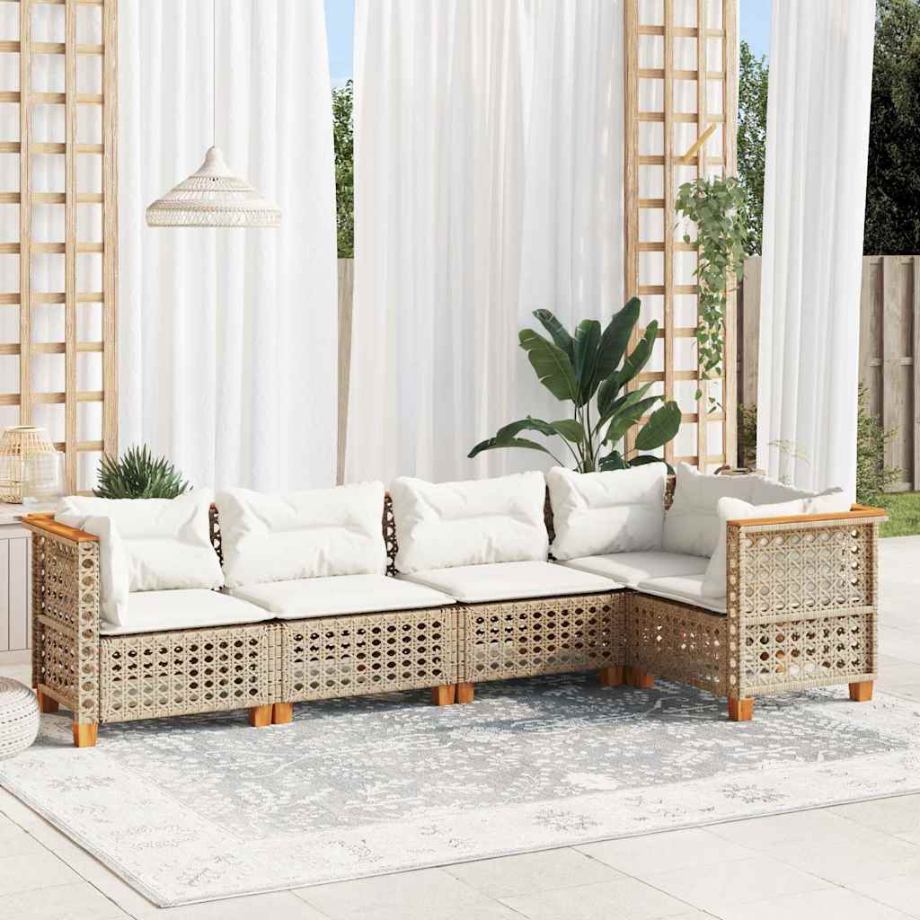 5 Pcs conjunto de sofás p/ jardim com almofadões vime PE bege