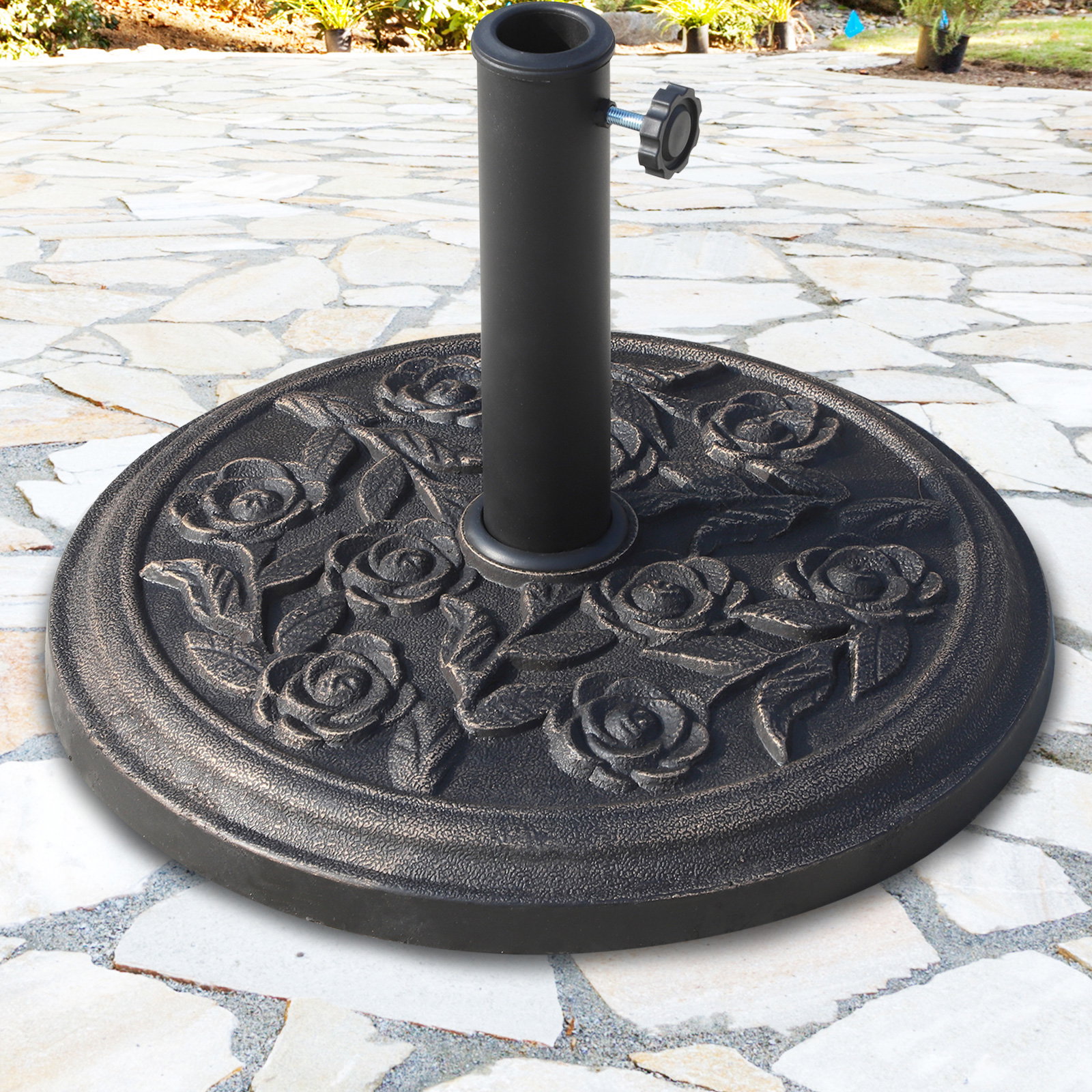 Base para chapéu de sol suporte para chapéu de sol para mastros de 38mm e 48mm para jardim exterior ø45,5x32cm preto e bronze