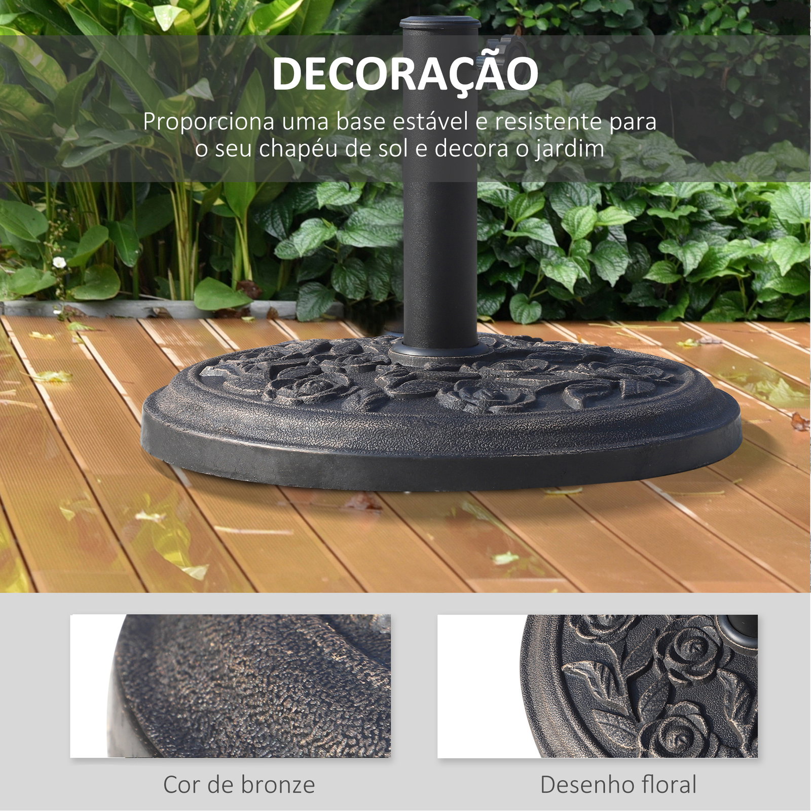 Base para chapéu de sol suporte para chapéu de sol para mastros de 38mm e 48mm para jardim exterior ø45,5x32cm preto e bronze