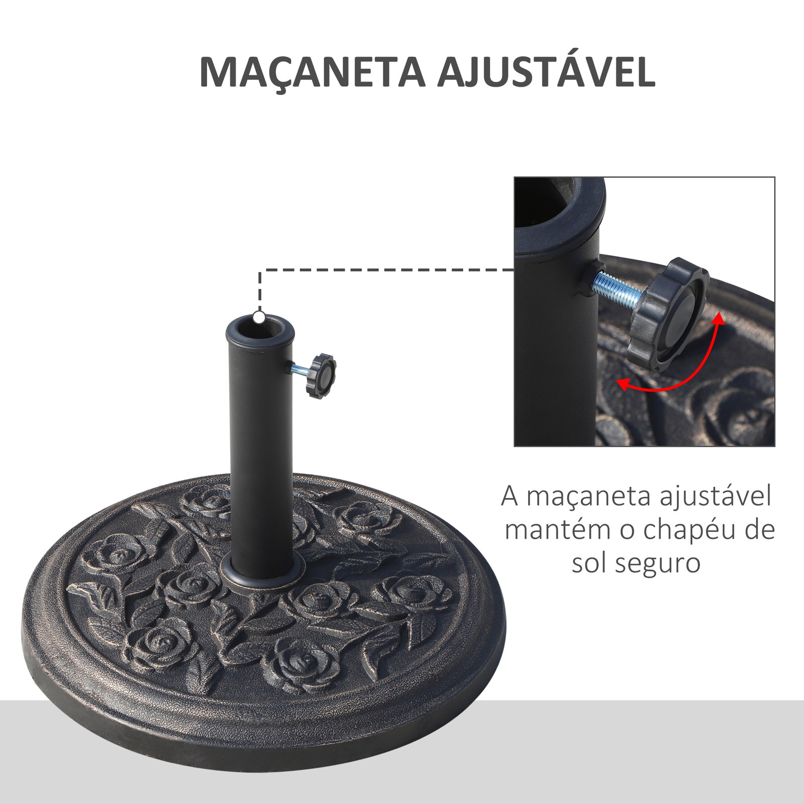 Base para chapéu de sol suporte para chapéu de sol para mastros de 38mm e 48mm para jardim exterior ø45,5x32cm preto e bronze