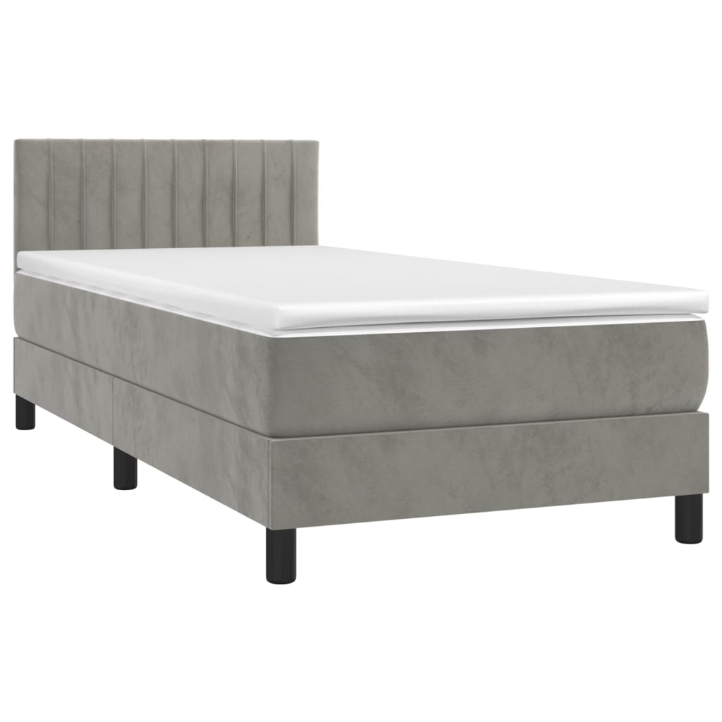 Cama box spring c/ colchão/LED 90x200 cm veludo cinzento-claro