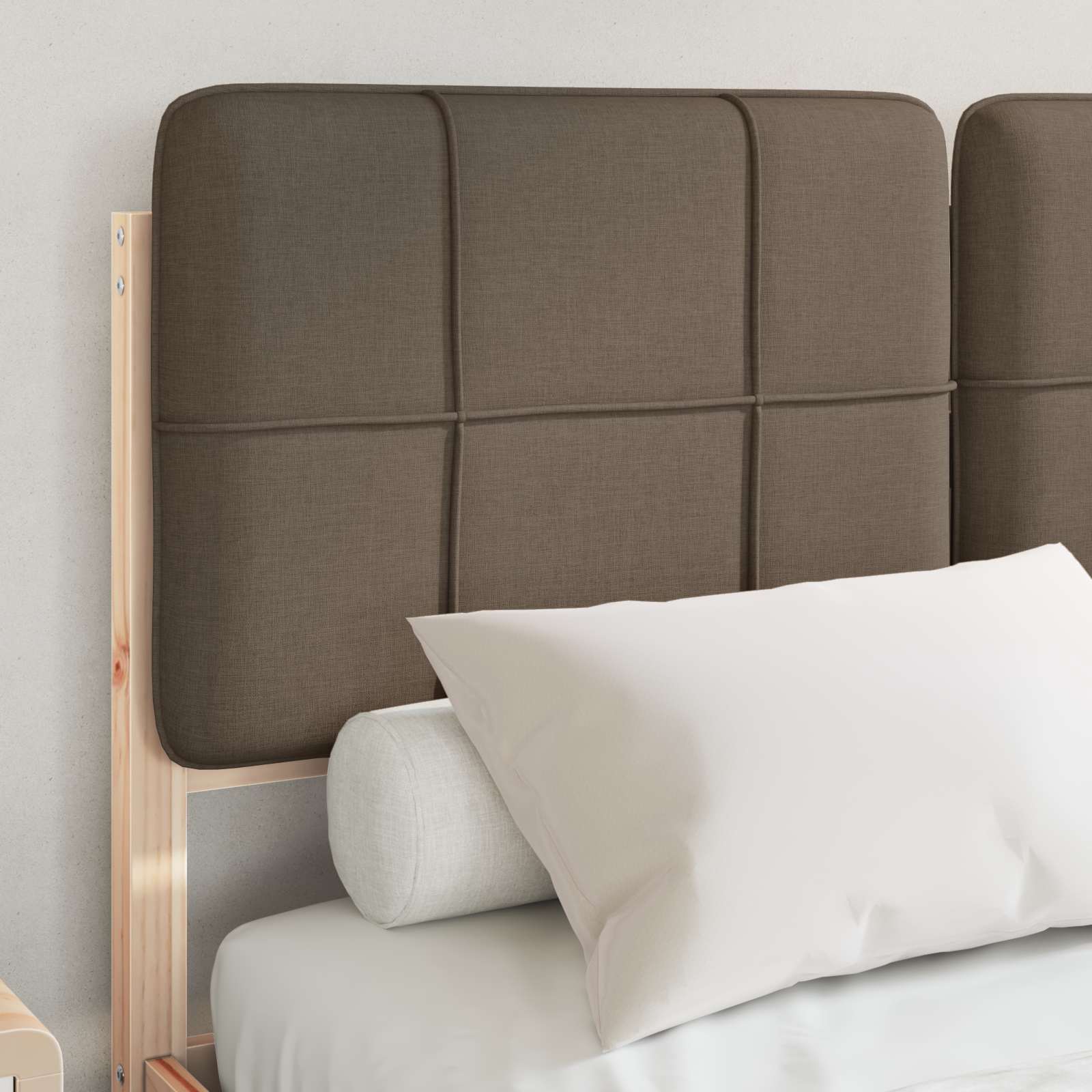 Estrutura de cama com cabeceira estofada cinzento-acastanhado