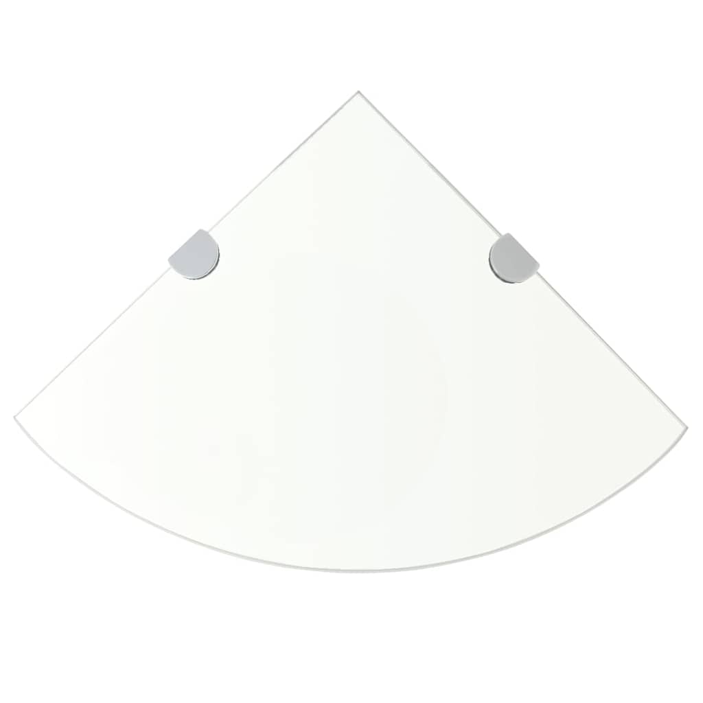 Prateleiras canto 2 pcs suportes cromados 25x25cm vidro transp.