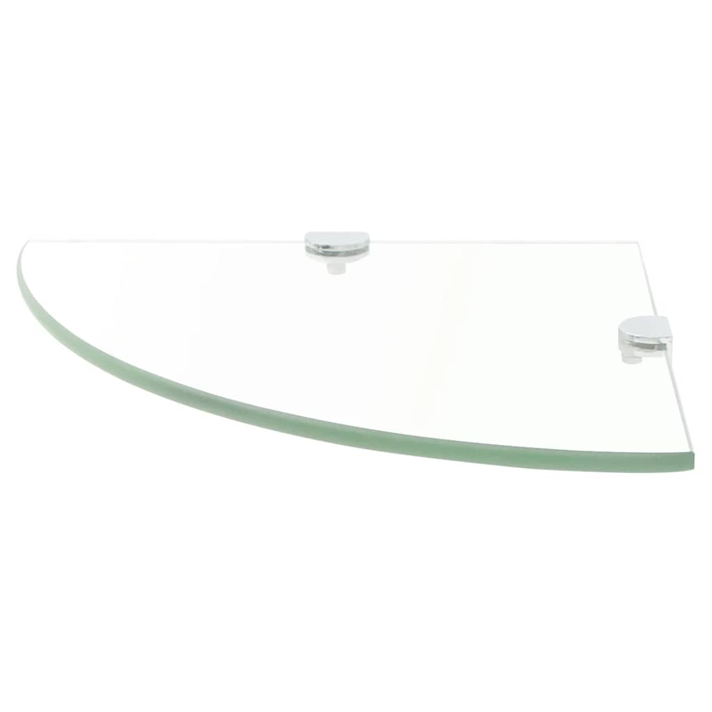 Prateleiras canto 2 pcs suportes cromados 25x25cm vidro transp.