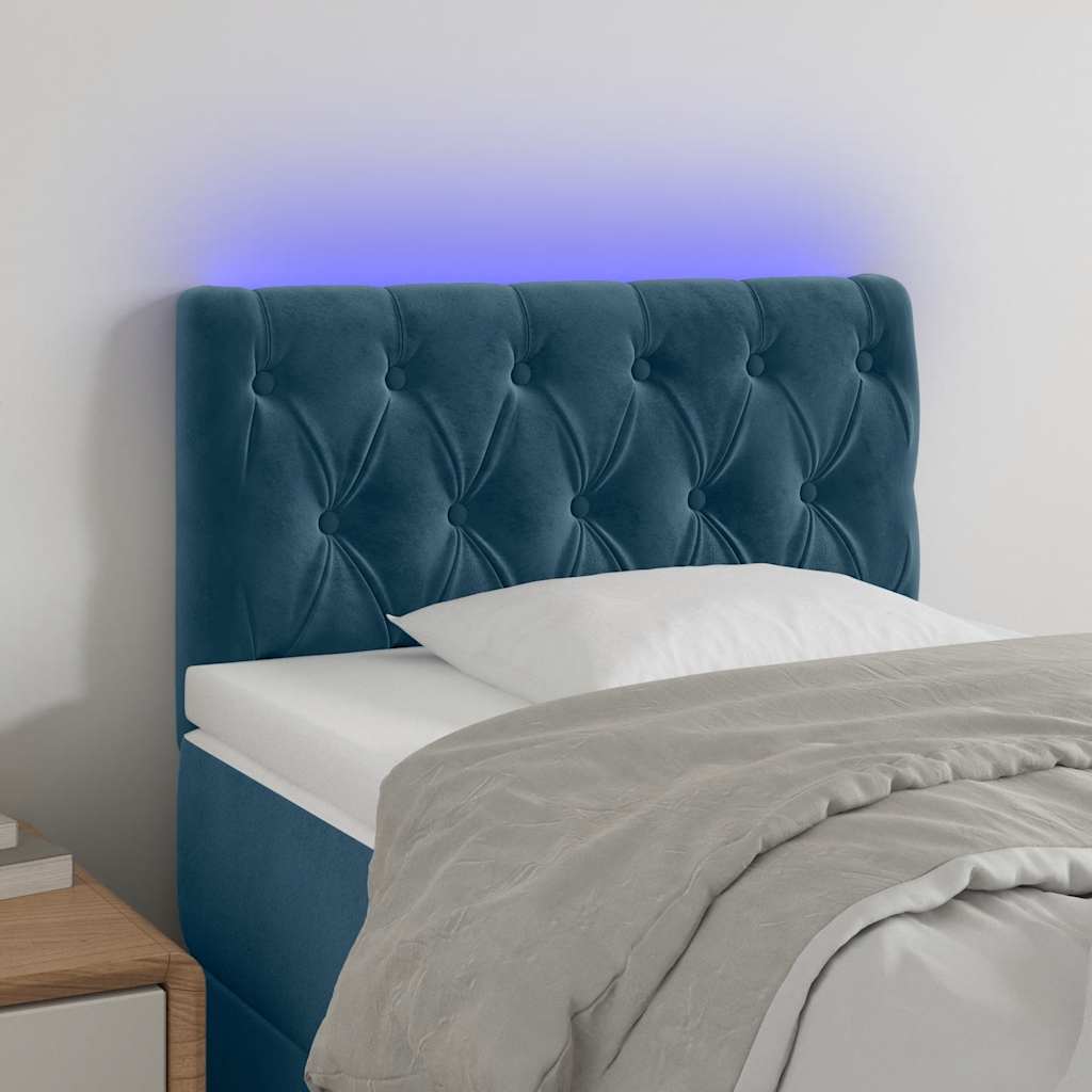 Cabeceira de cama c/ luzes LED veludo 80x7x78/88 cm azul-escuro
