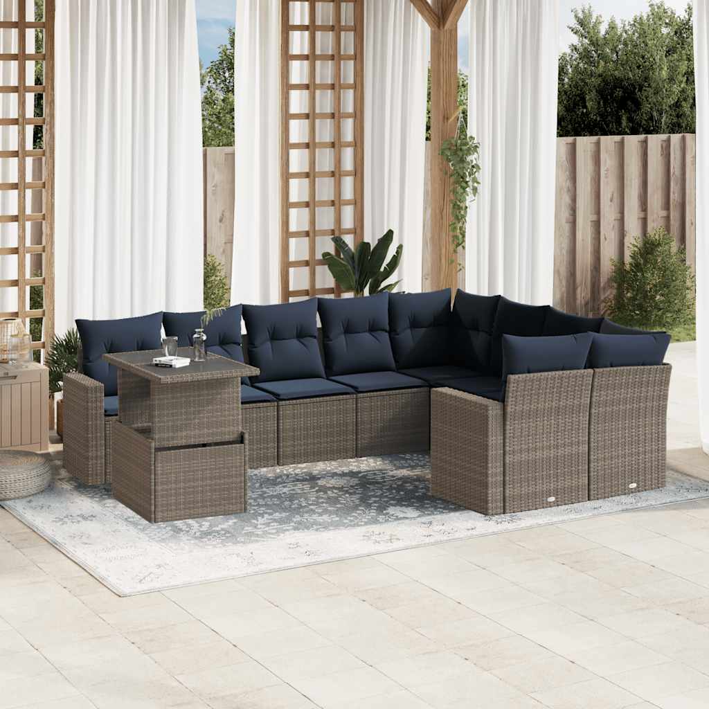 Conjunto de sofá de jardim com 10 peças e almofadas em rattan sintético cinza