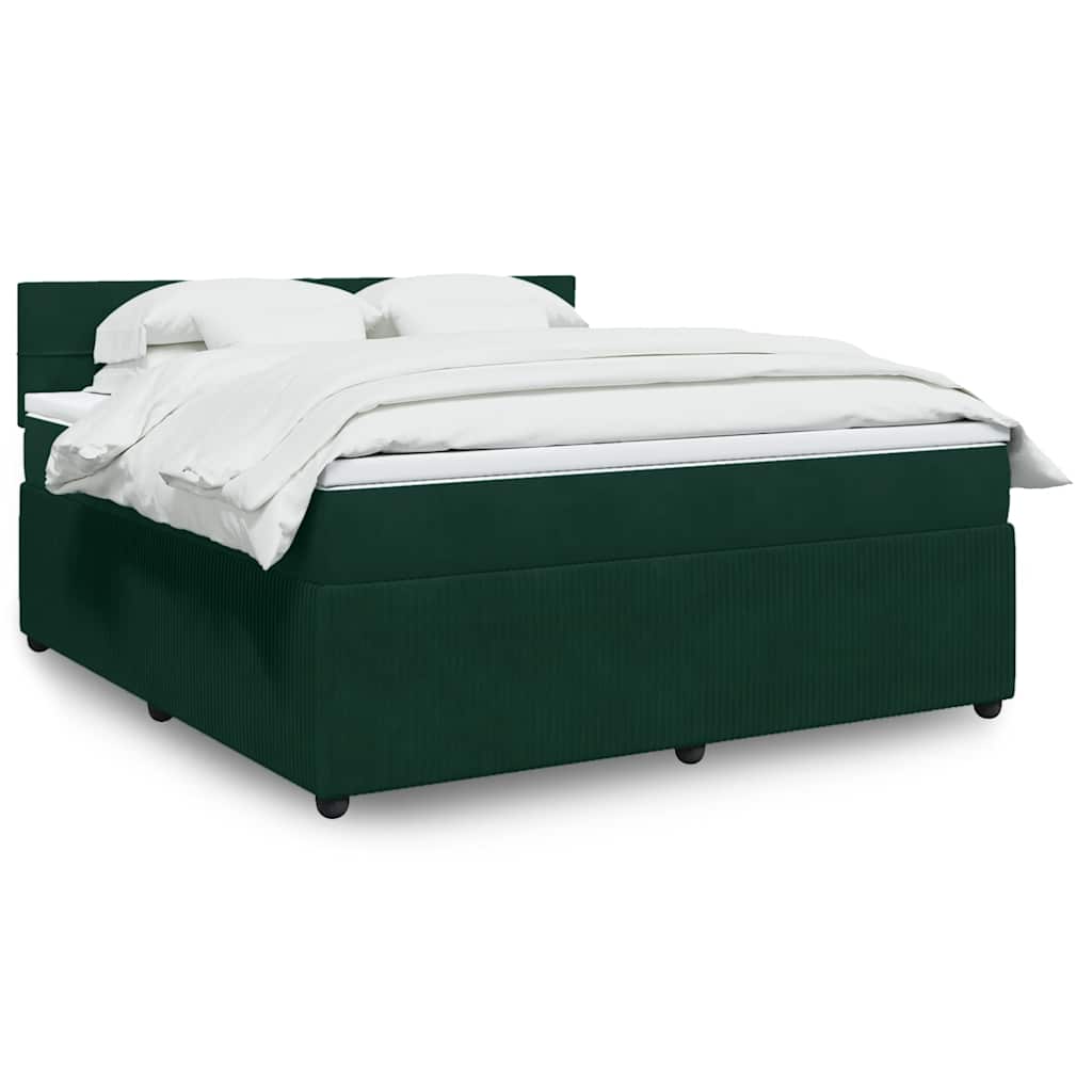 Cama com molas/colchão 180x200 cm veludo verde-escuro