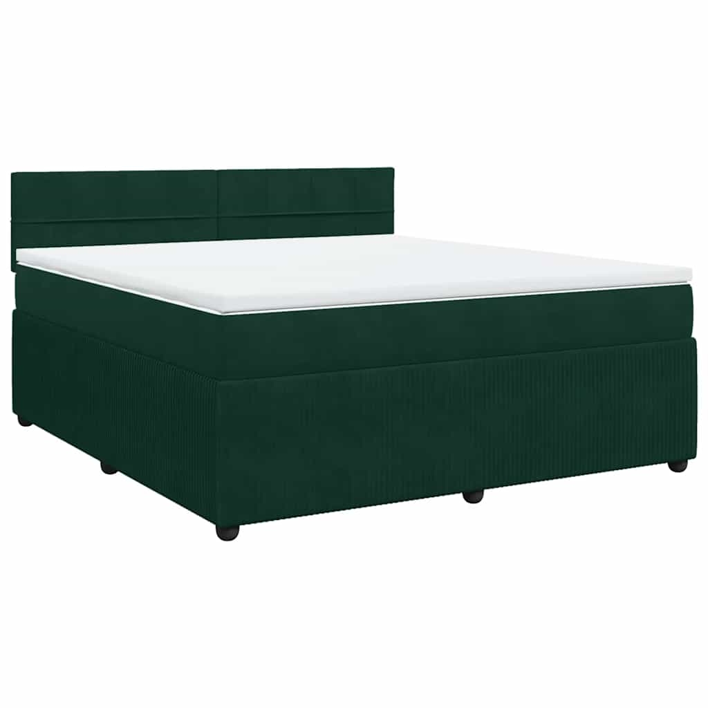 Cama com molas/colchão 180x200 cm veludo verde-escuro