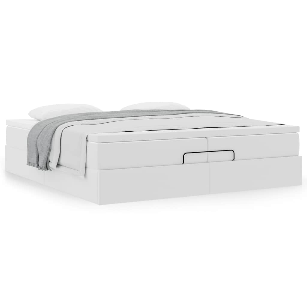 Estrutura de cama otomana com colchão branco couro falso