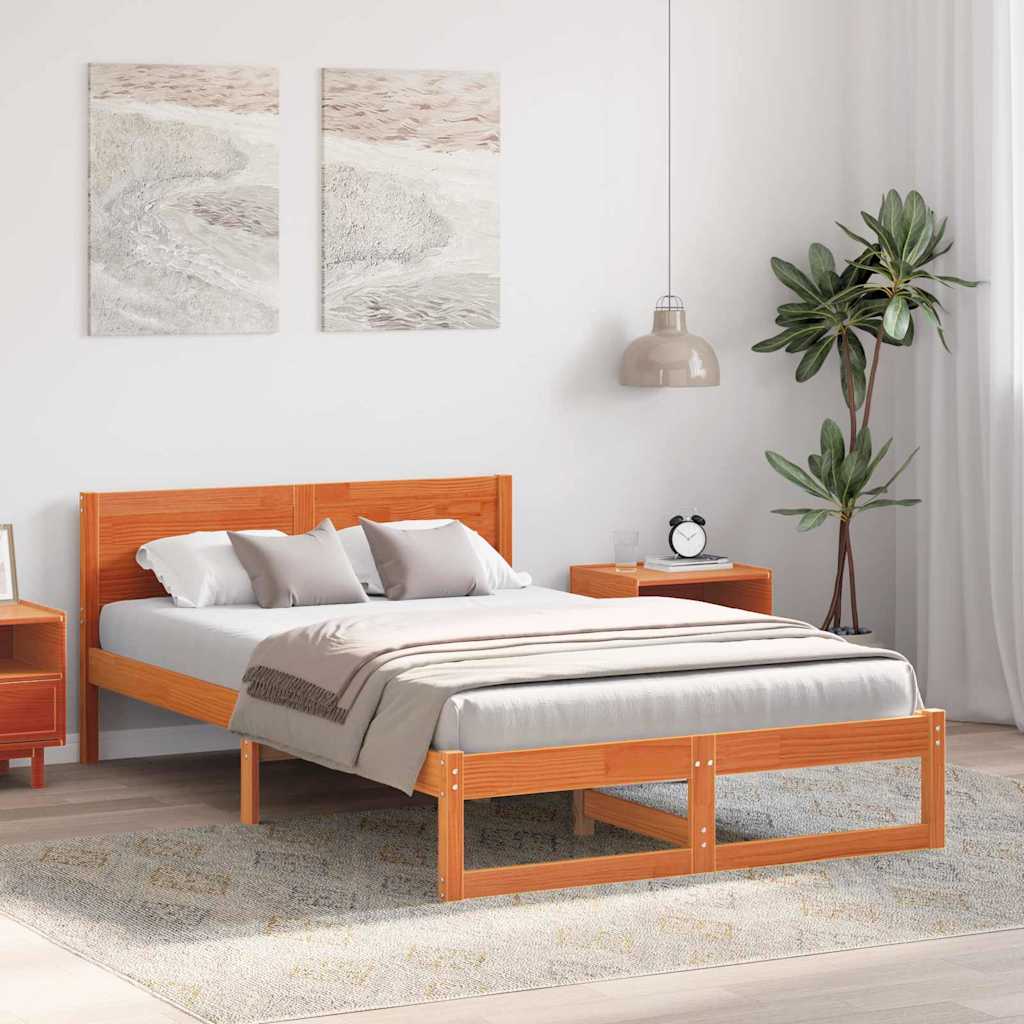Estrutura da cama com cabeceira marrom cera 140 x 190 cm