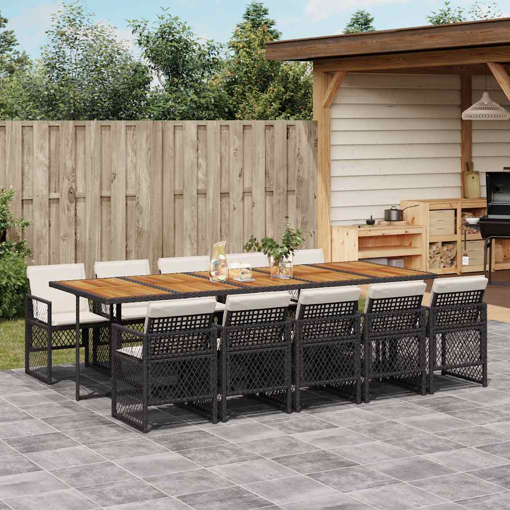 11 Pcs conjunto de jantar p/ jardim c/ almofadões vime PE preto