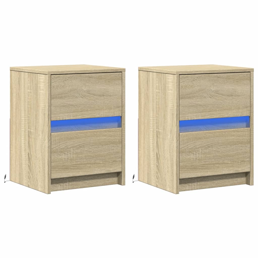 Mesas cabeceira c/ leds 2 pcs derivados madeira carvalho sonoma