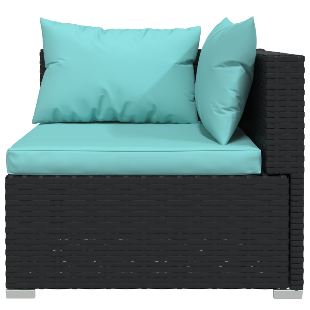 7 Pcs conjunto lounge de jardim c/ almofadões vime PE preto