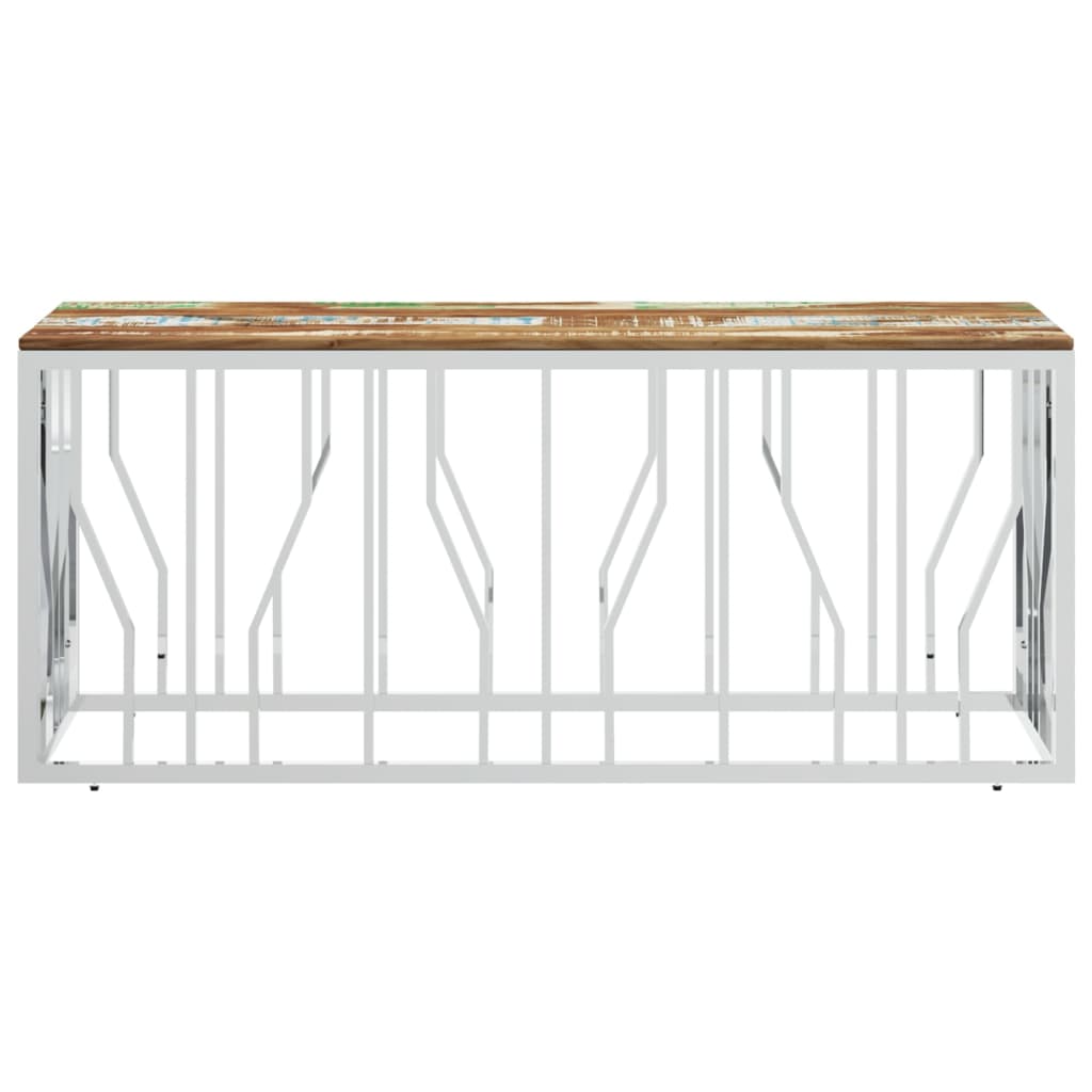 Mesa centro aço inoxidável/madeira recuperada maciça prateado