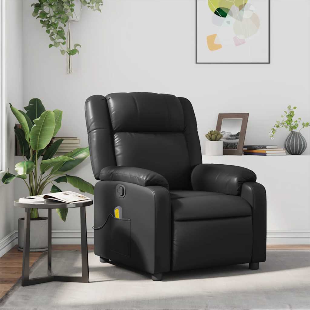 Poltrona de massagens reclinável couro artificial preto