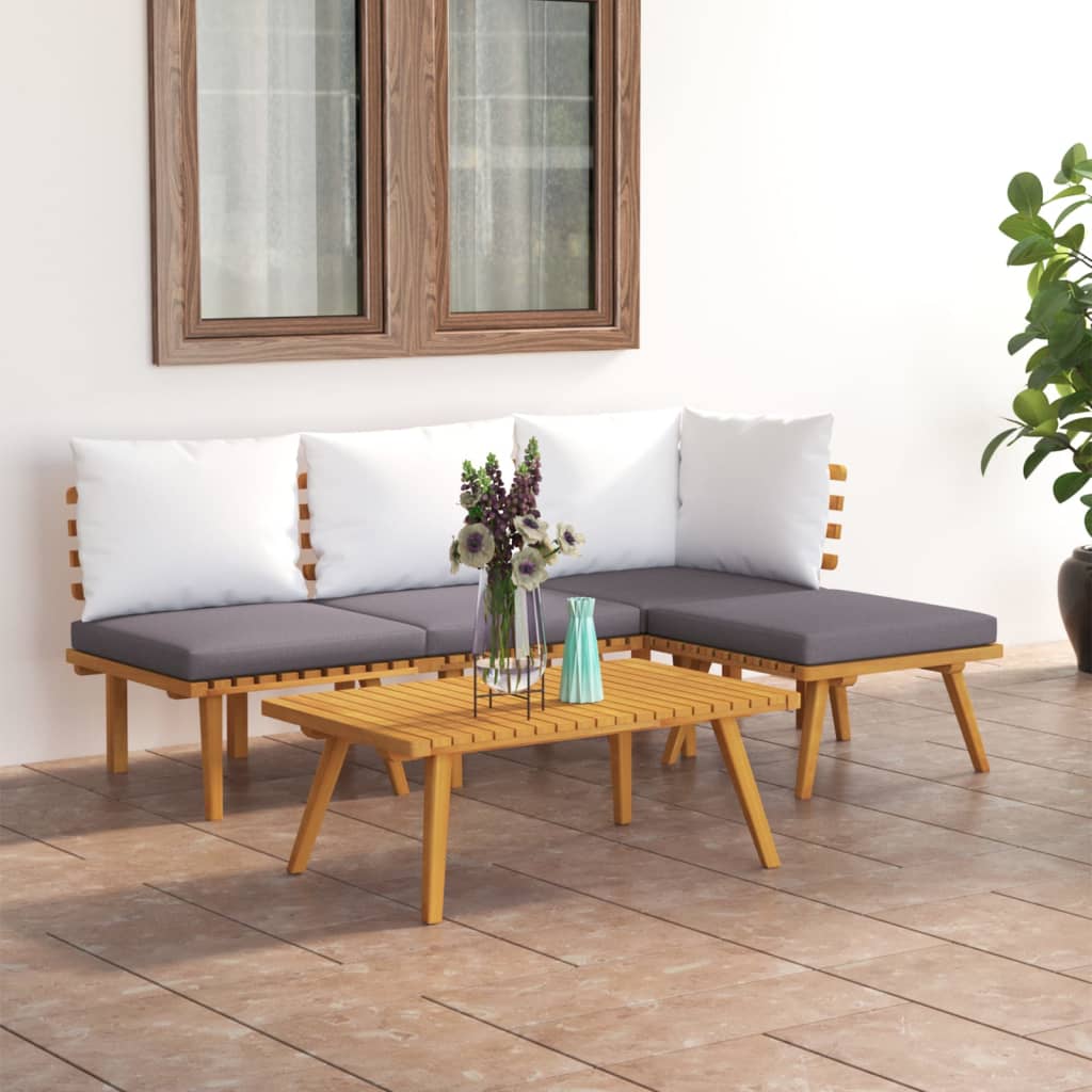 5 Pcs conjunto lounge de jardim c/ almofadões acácia maciça