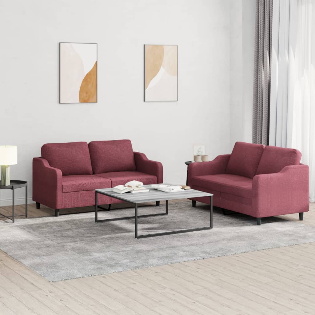 2 Pcs conjunto de sofás com almofadões tecido vermelho tinto