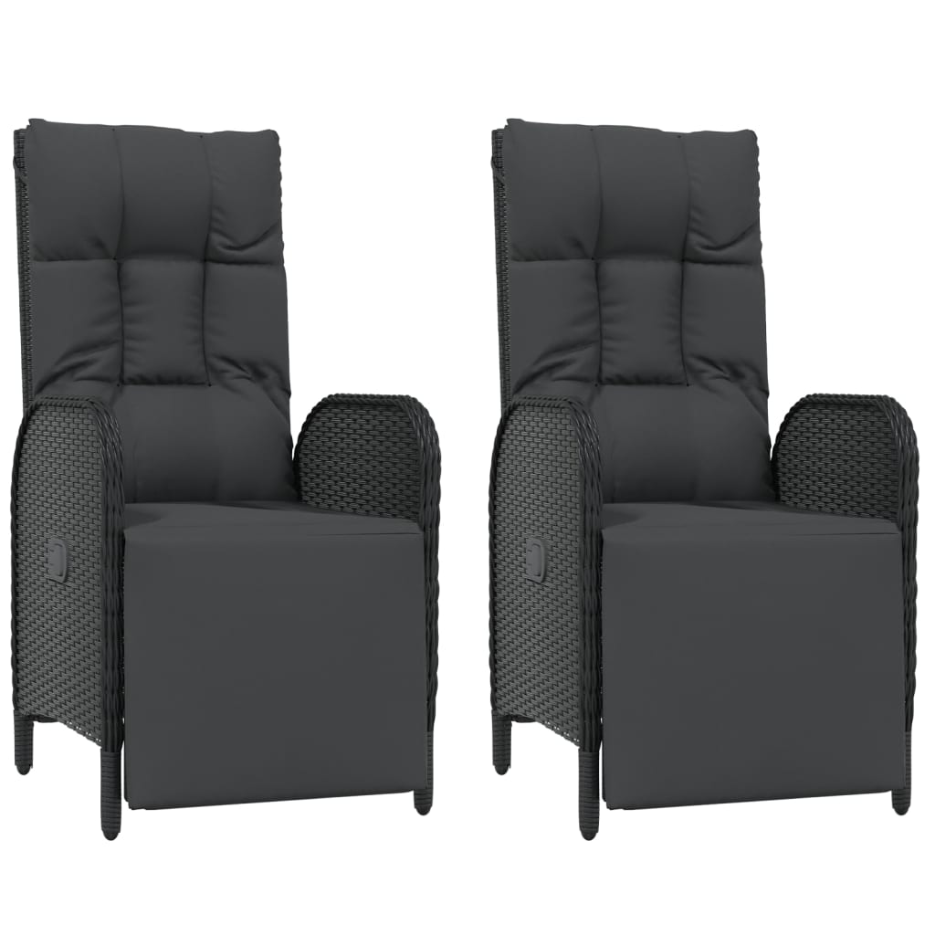 3 Pcs conjunto de jantar p/ jardim c/ almofadões vime PE preto