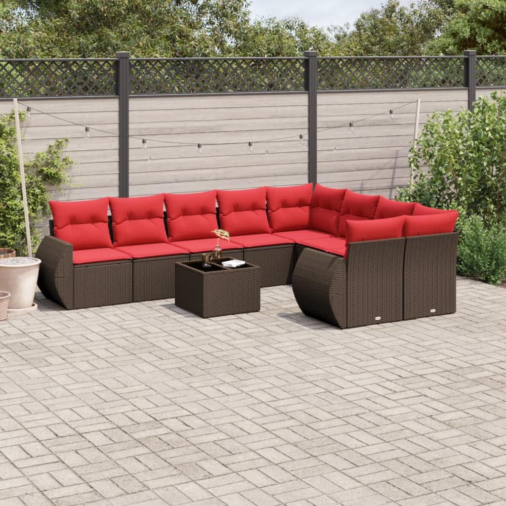 Conjunto de sofá de jardim com 10 peças e almofadas em rattan sintético marrom