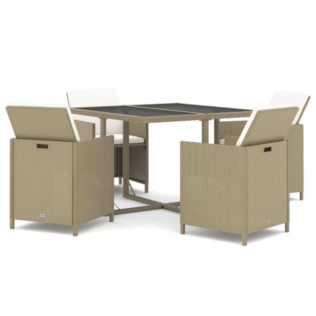 5 Pcs conjunto jantar p/ jardim c/ almofadões vime PE bege