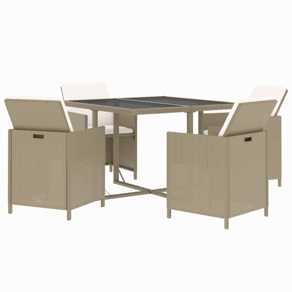 5 Pcs conjunto jantar p/ jardim c/ almofadões vime PE bege