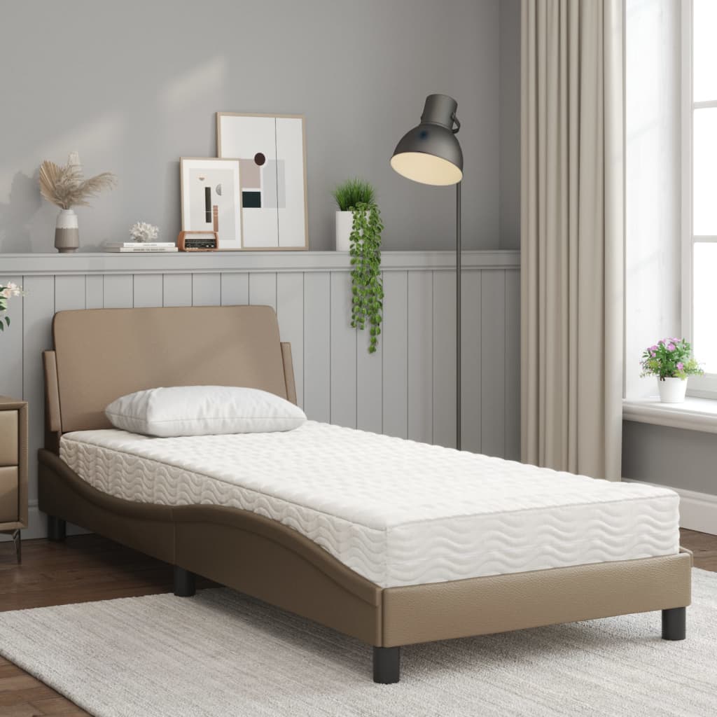 Cama com colchão dover 90x200 cm couro artificial cor cappuccino
