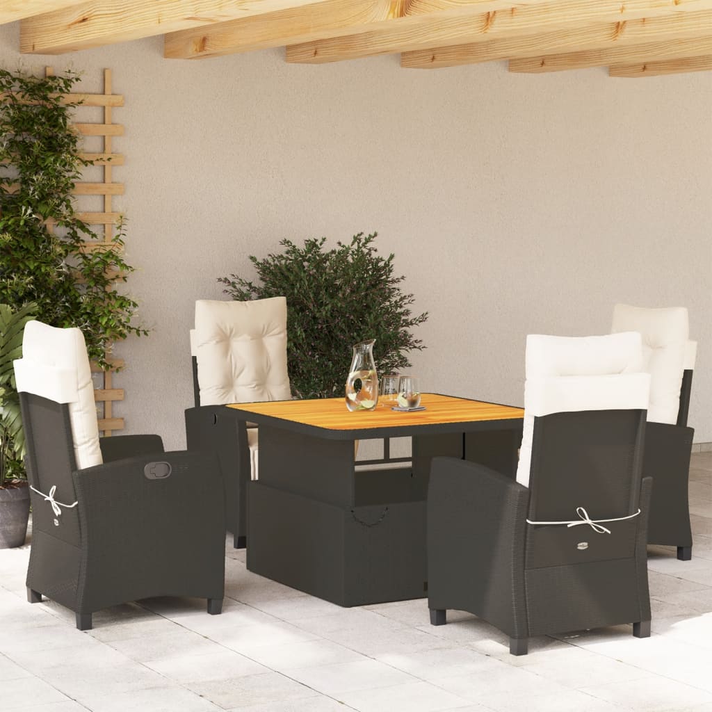 5 Pcs conjunto de jantar p/ jardim c/ almofadões vime PE preto