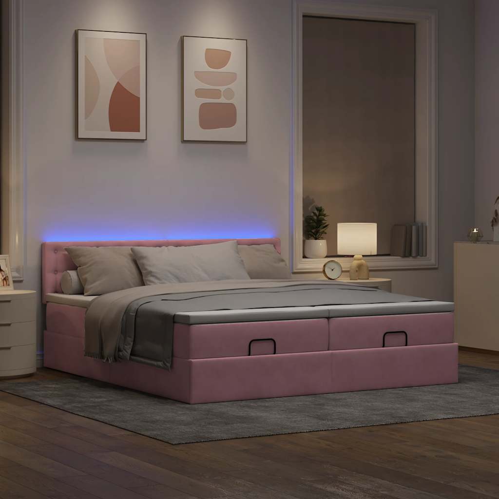Moldura de cama otomana com colchão rosa 200x200cm veludo
