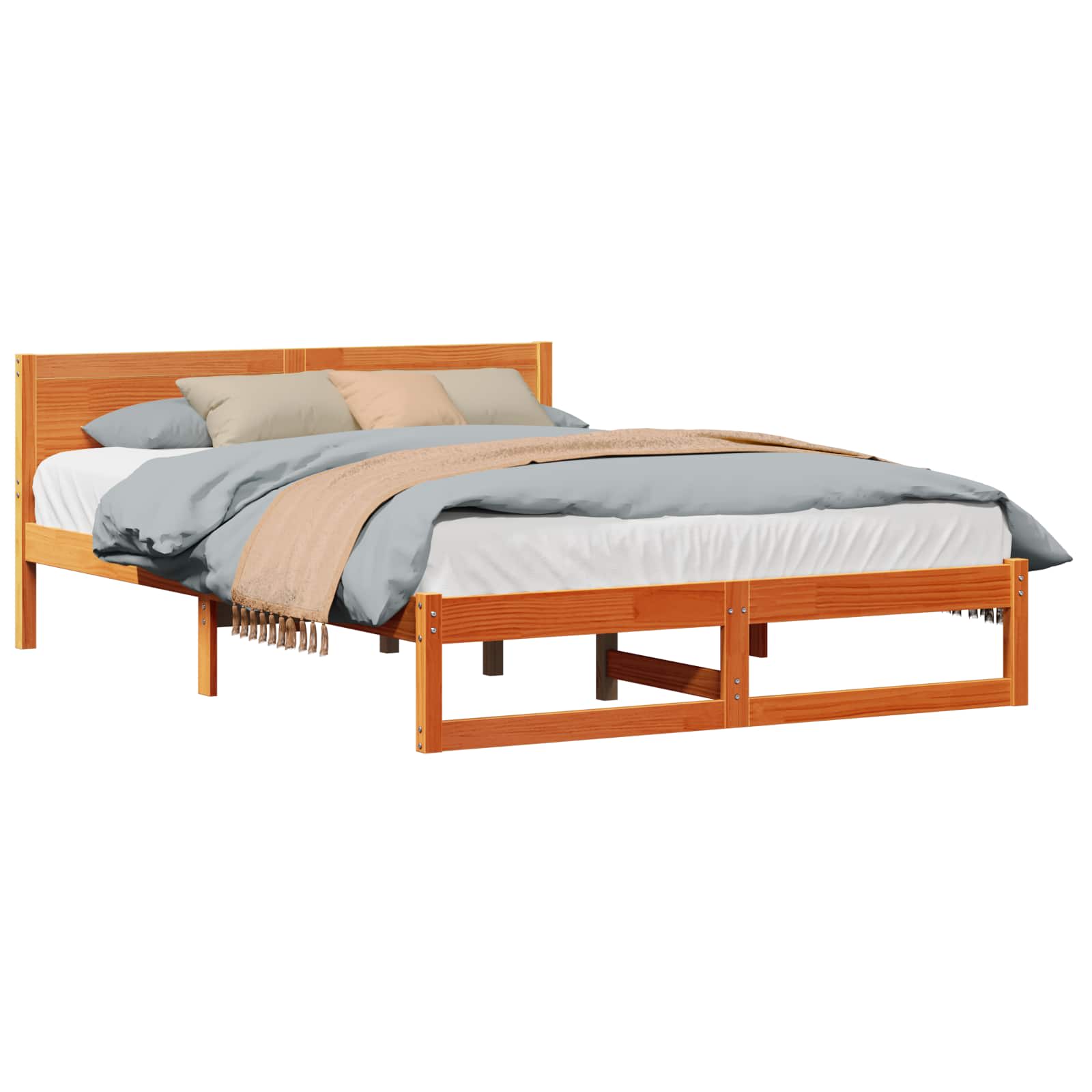 Estrutura da cama com cabeceira marrom cera 150 x 200 cm