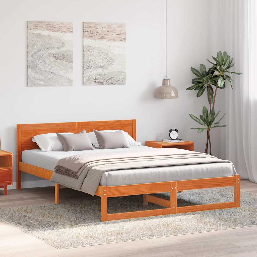 Estrutura da cama com cabeceira marrom cera 150 x 200 cm
