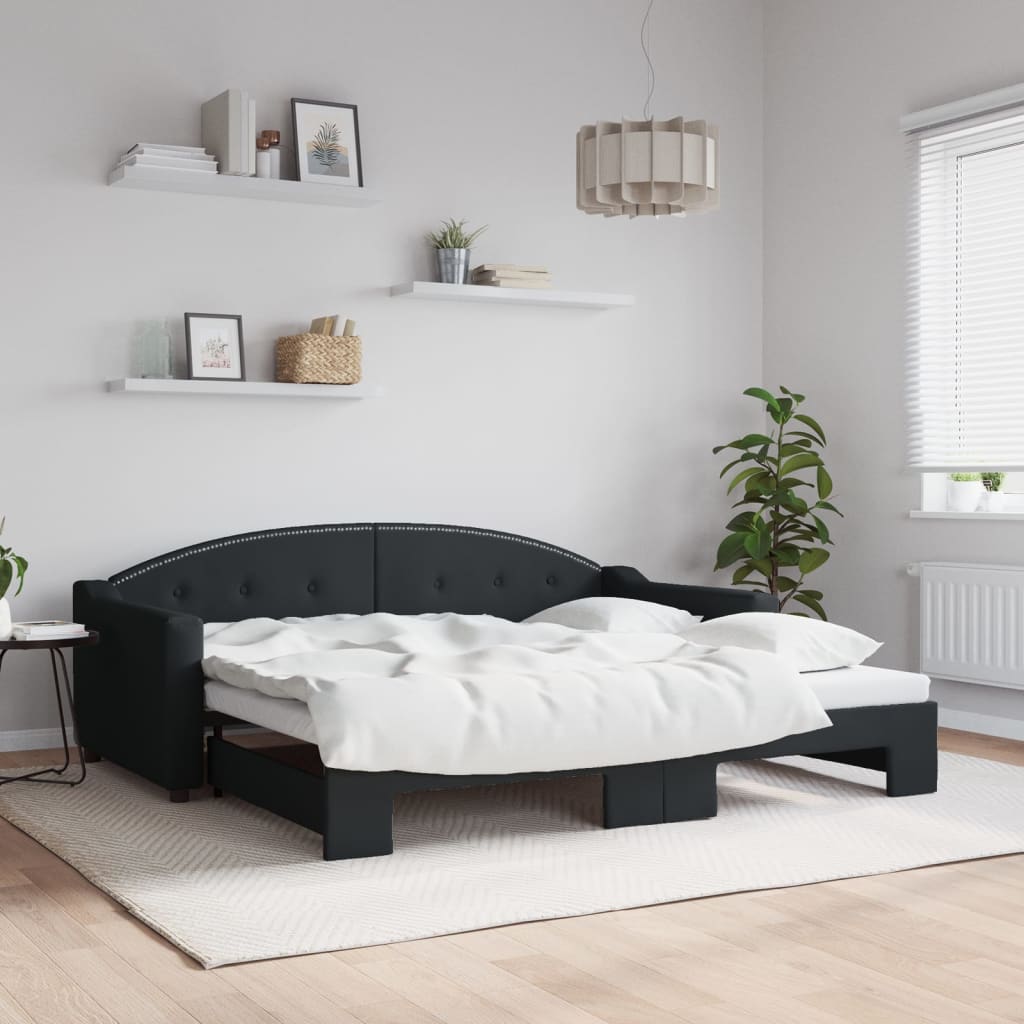 Sofá-cama com gavetão 90x190 cm tecido preto