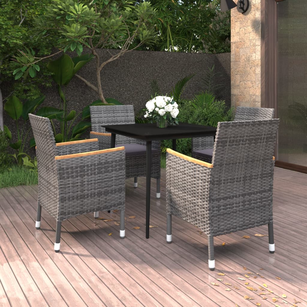 5 Pcs conjunto de jantar p/ jardim c/ almofadões vime PE/vidro