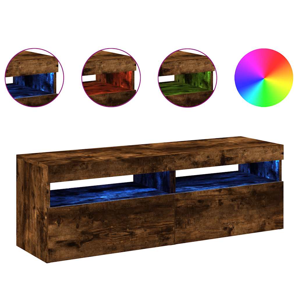 Mesas cabeceira c/ leds 2 pcs 60x35x40 cm carvalho fumado