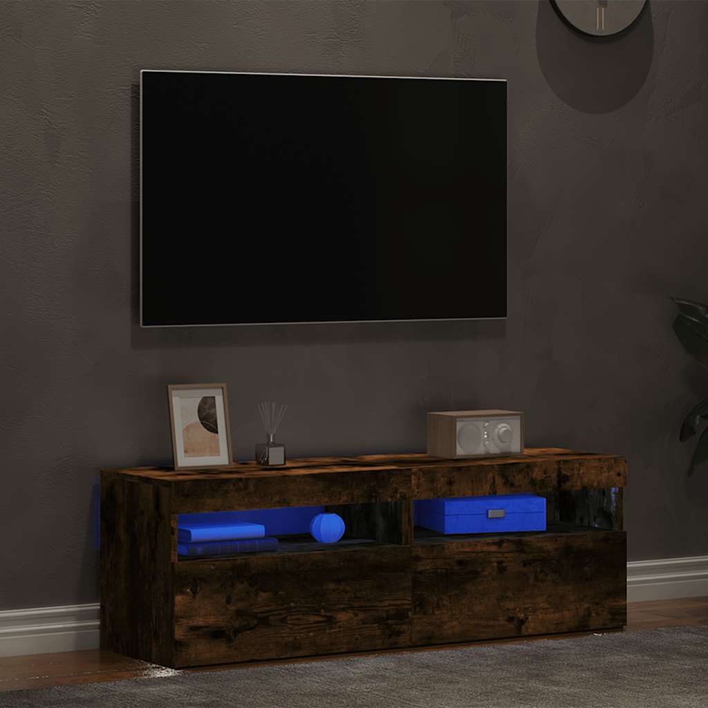 Mesas cabeceira c/ leds 2 pcs 60x35x40 cm carvalho fumado