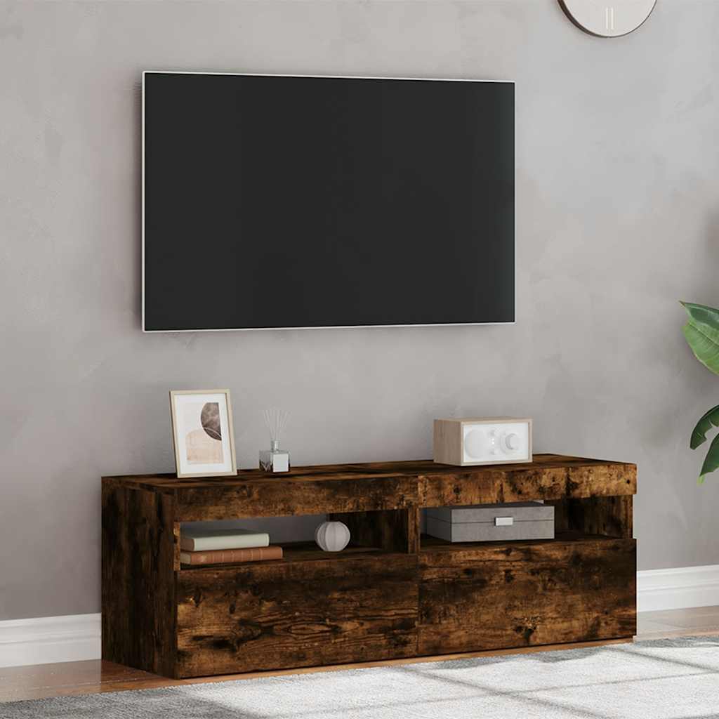 Mesas cabeceira c/ leds 2 pcs 60x35x40 cm carvalho fumado