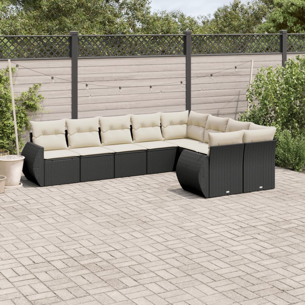 9 Pcs conjunto de sofás p/ jardim c/ almofadões vime PE preto