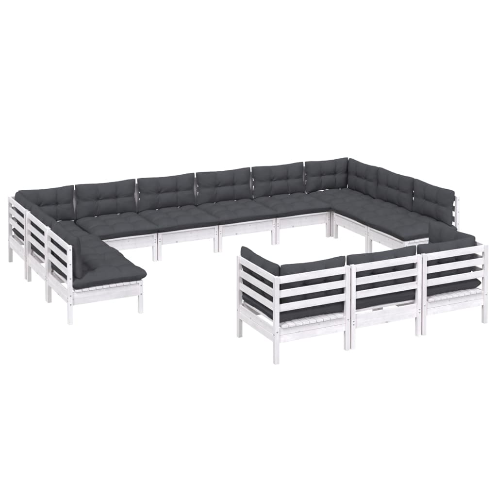 13 Pcs conjunto lounge de jardim c/ almofadões pinho branco