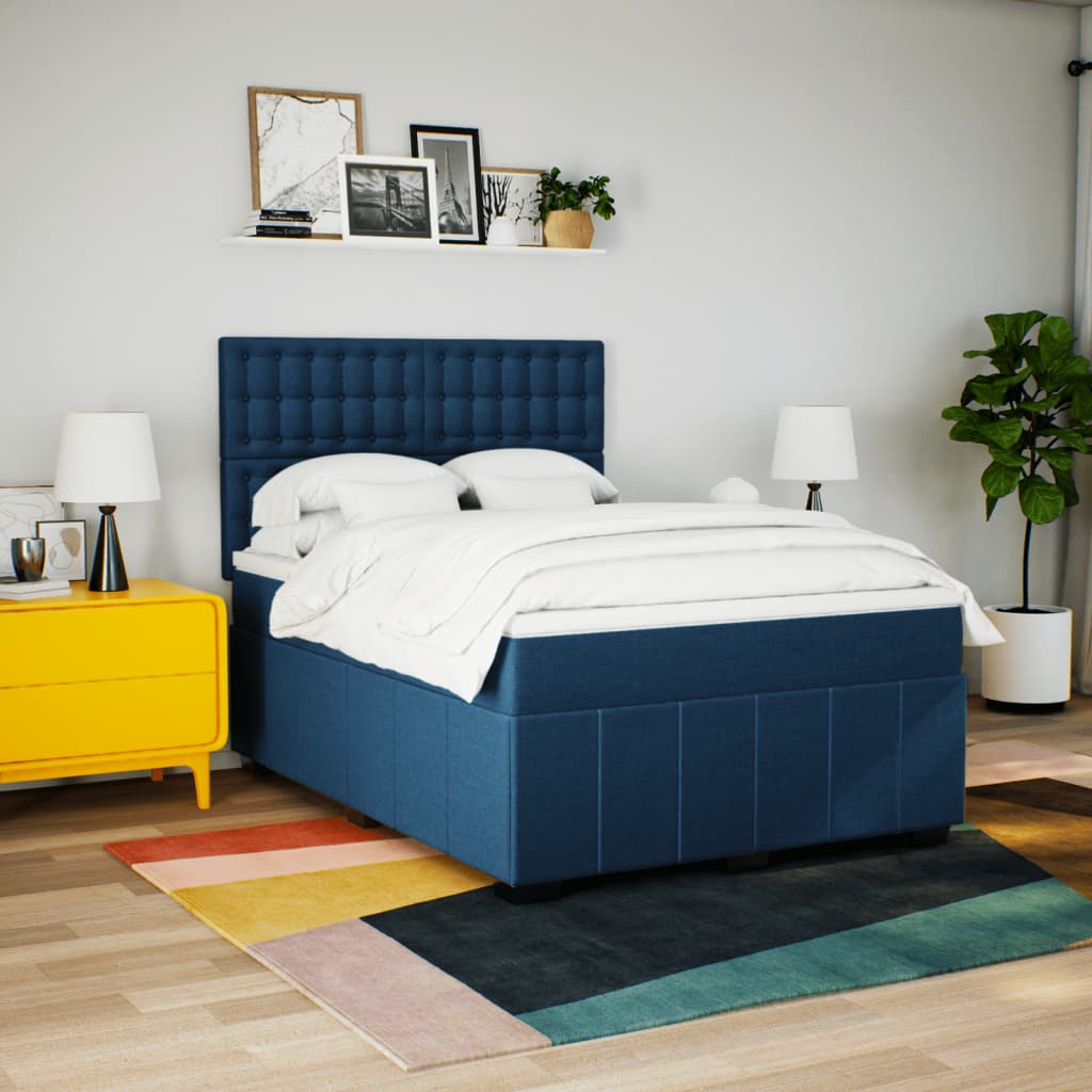 Cama com molas/colchão 160x200 cm tecido azul