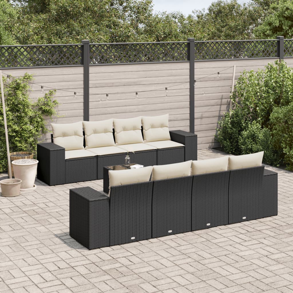 9 Pcs conjunto de sofás p/ jardim c/ almofadões vime PE preto