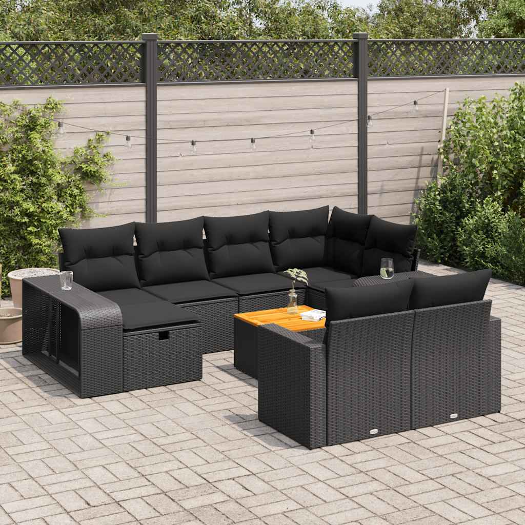 11 Pcs conjunto sofás de jardim c/ almofadões vime PE preto