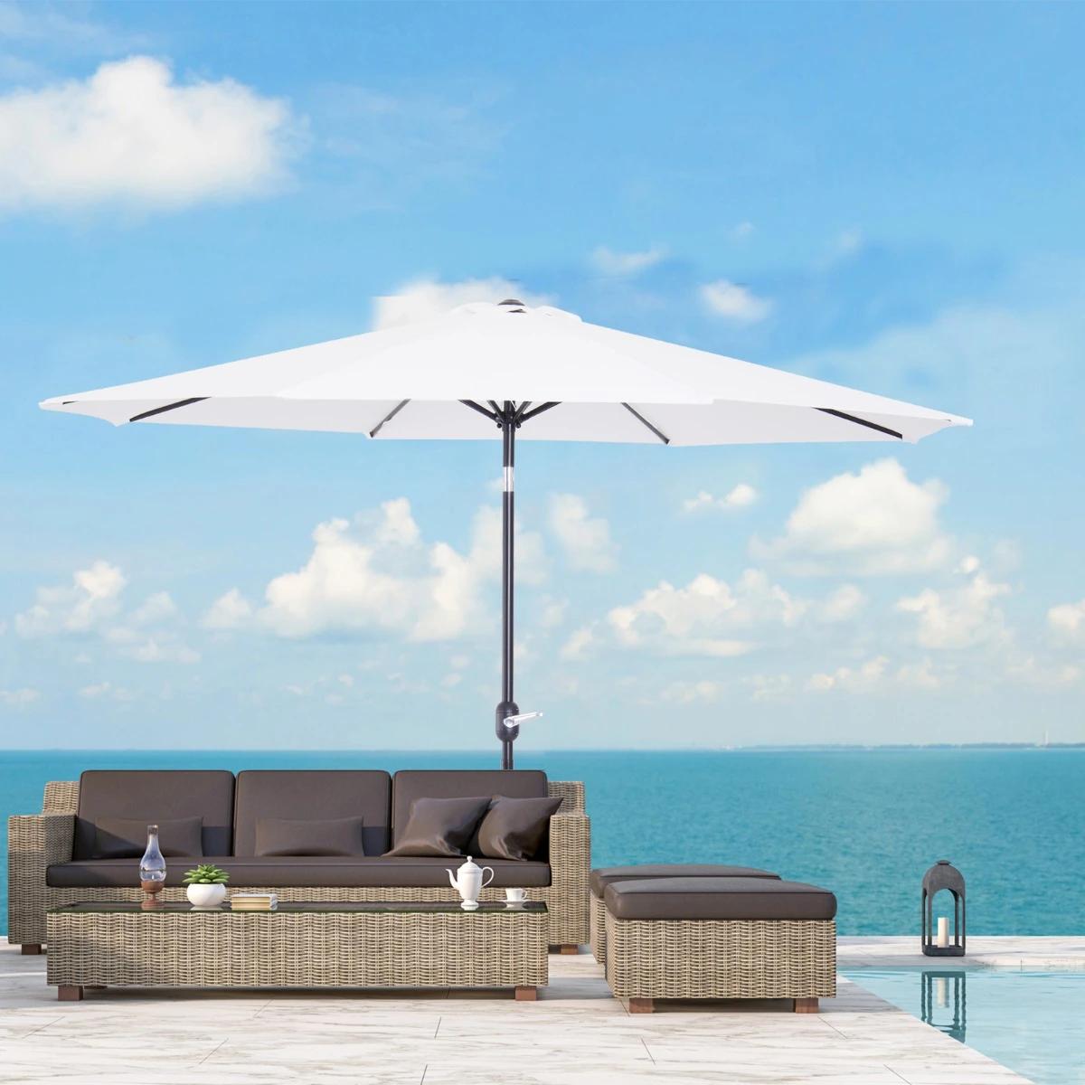 Chapéu de Sol de Jardim Ø295x250cm com Manivela Chapéu de Sol Exterior com Mecanismo de Inclinação e Mastro Desmontável de Metal