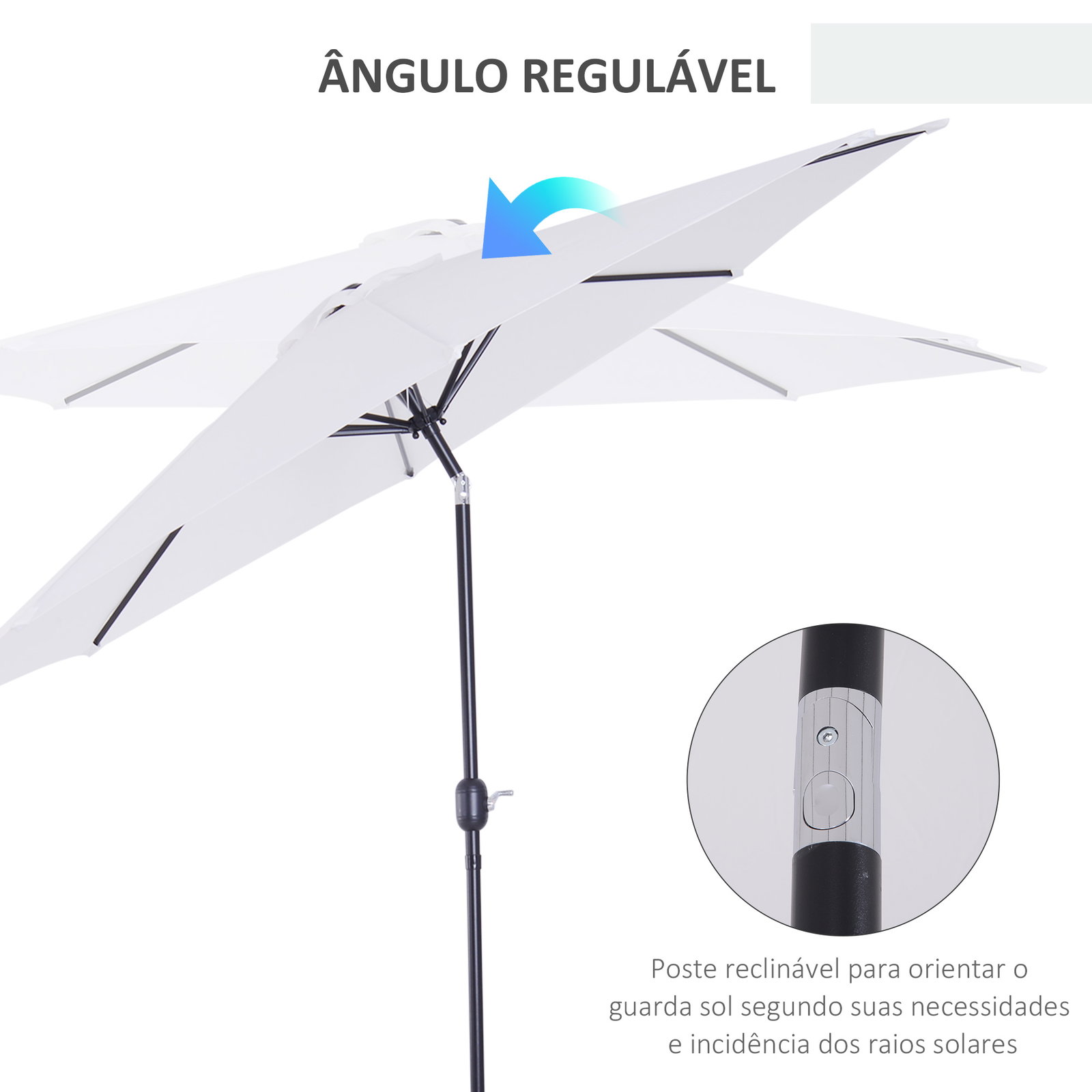Chapéu de Sol de Jardim Ø295x250cm com Manivela Chapéu de Sol Exterior com Mecanismo de Inclinação e Mastro Desmontável de Metal