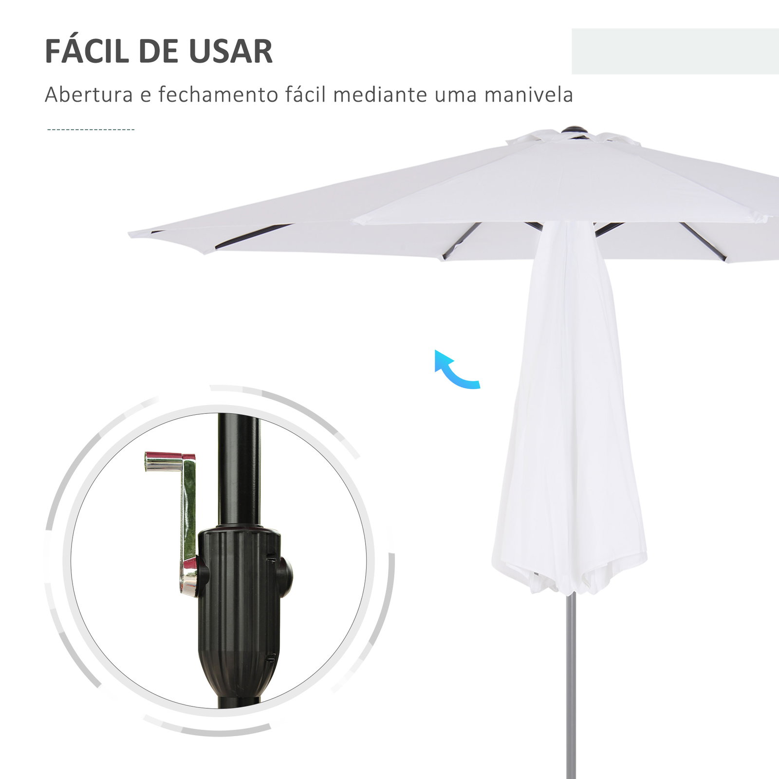 Chapéu de Sol de Jardim Ø295x250cm com Manivela Chapéu de Sol Exterior com Mecanismo de Inclinação e Mastro Desmontável de Metal