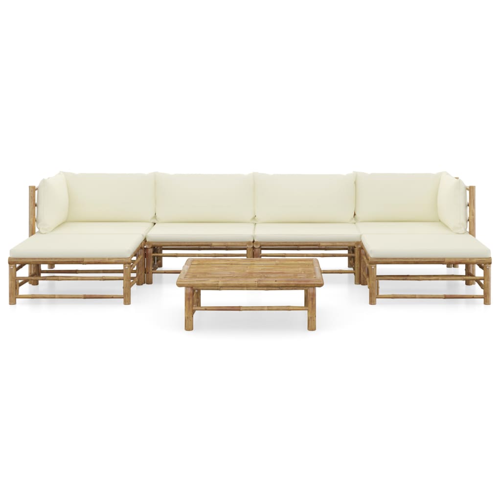 7 Pcs conj. lounge p/ jardim em bambu c/ almofadões branco nata