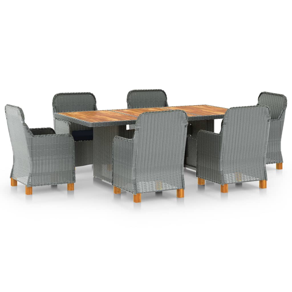 7 Pcs conj. jantar exterior + almofadões vime PE cinzento-claro