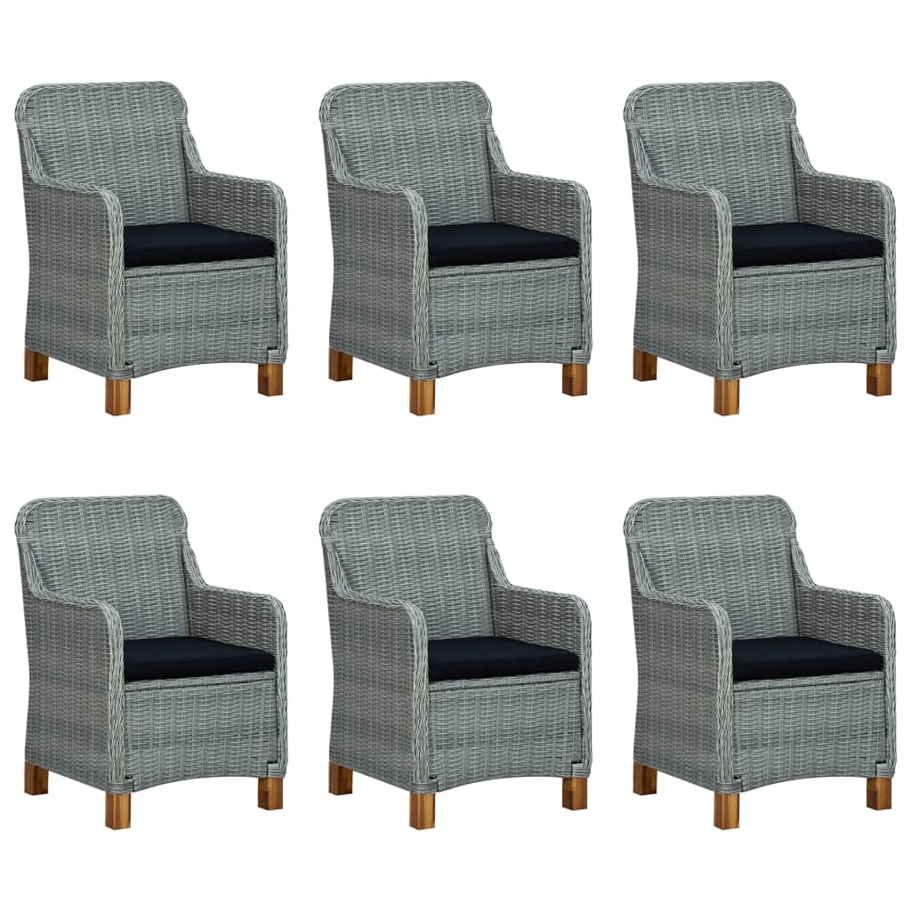 7 Pcs conj. jantar exterior + almofadões vime PE cinzento-claro