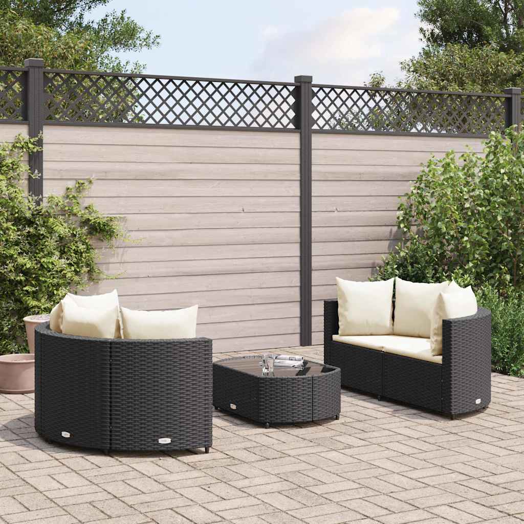 5 Pcs conjunto sofás de jardim com almofadões vime PE preto